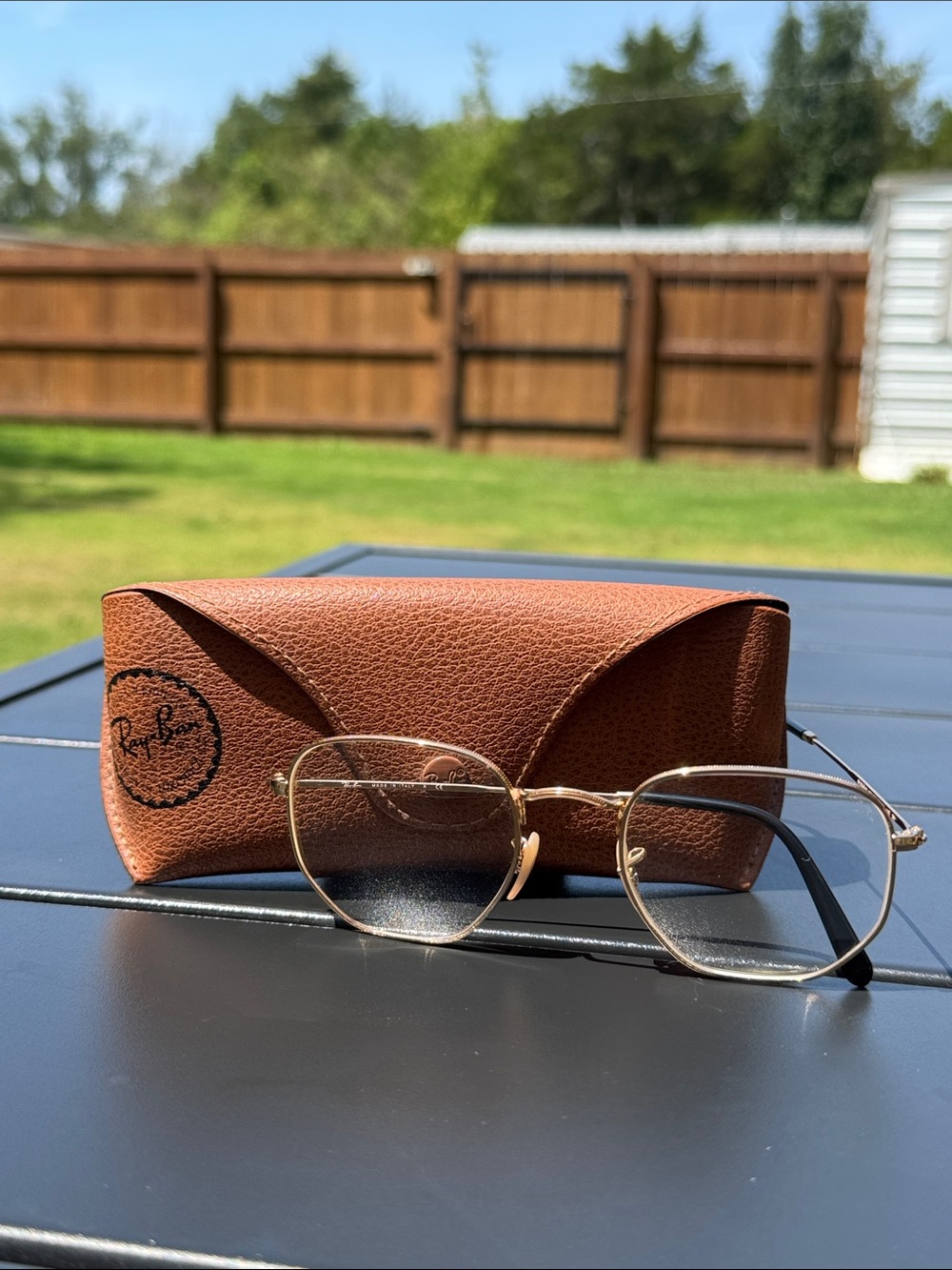 Ray-Ban Gold Women's Hexagon Glasses with Brown Case. (Frames)